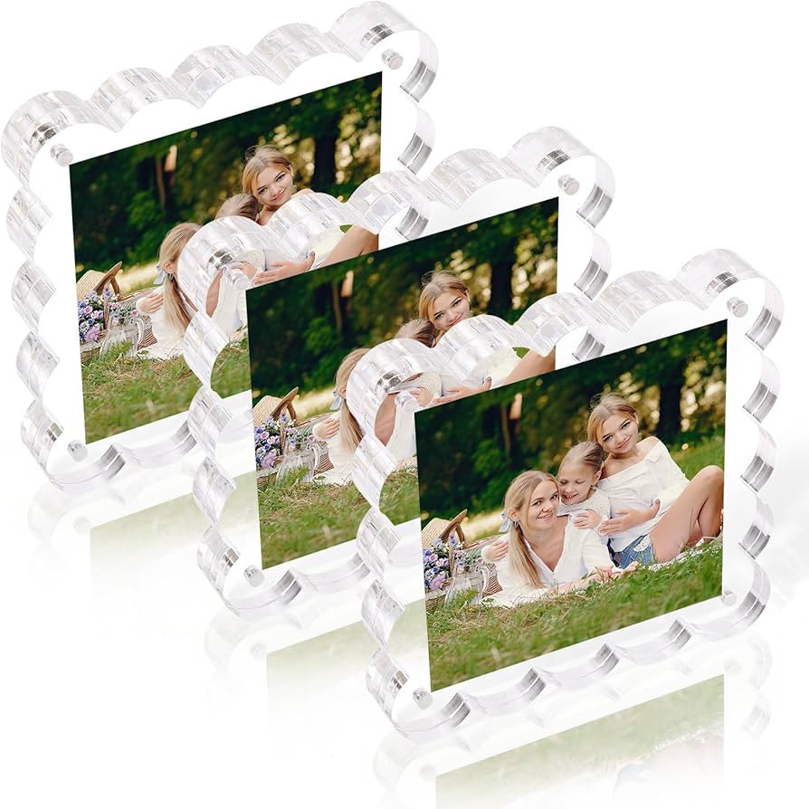Acrylic Photo Frame 4x4inch - 3Pack Magnetic Picture Frames with 10+10mm Thick Block, Scalloped E... | Amazon (US)