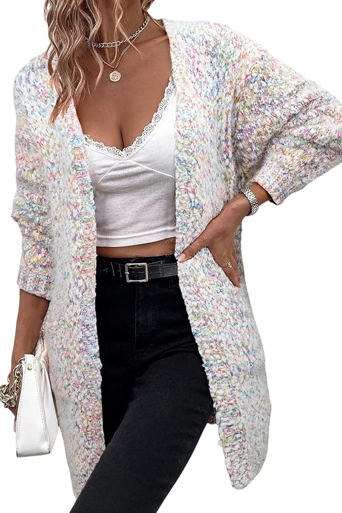 SELINK Women's Cardigan Sweater Casual Multicolor Confetti Open Front Knit Cardigan Gradient Long... | Amazon (US)