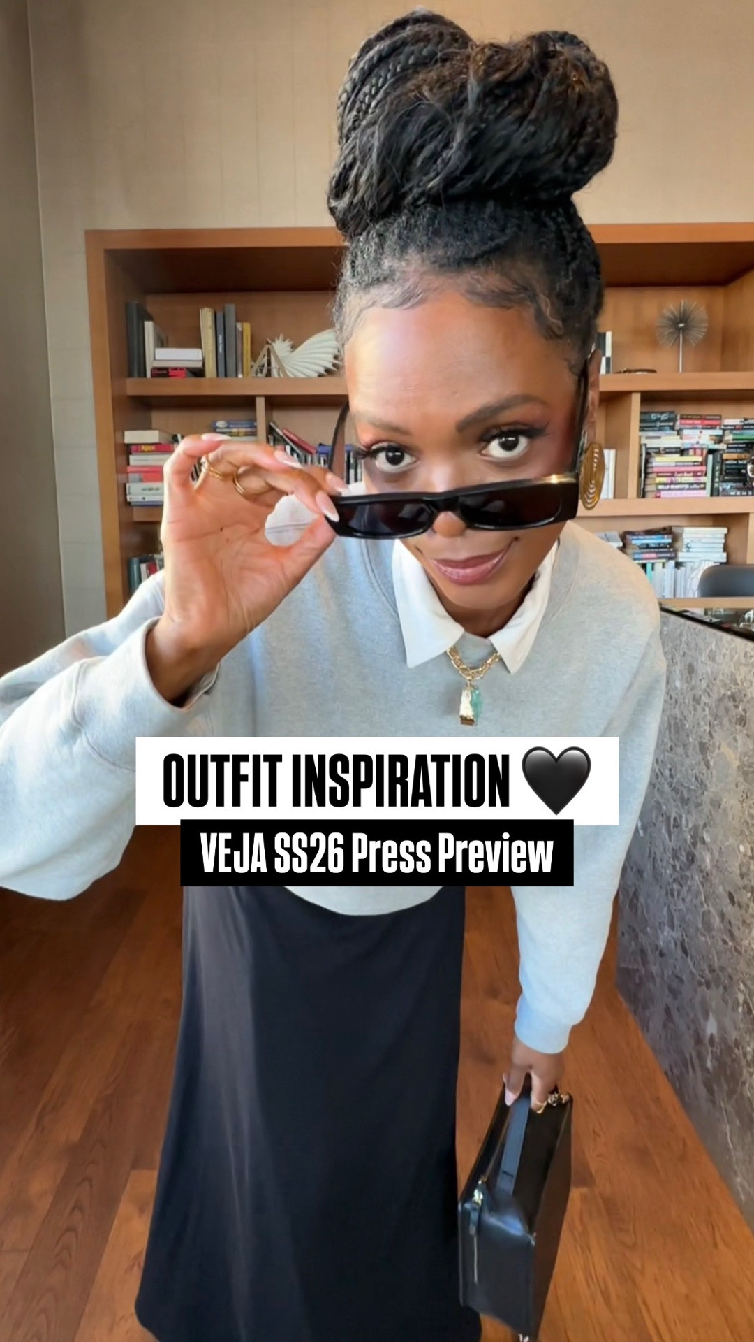 What I wore to VEJA'S SS26 PRESS PREVIEW, at their Soho showroom! I was going for comfort chic & feminine meets masculine (on a cold New York day)!

Wearing my VEJAs was a must bc I had to show love to the brand, you know! I love this look and got so many compliments! What do you think?

FASHION PRO TIP: Try wearing a summer dress with a button down shirt underneath and a sweater over it. Instant summer-to-fall / winter chic!

Wearing: 
✨ White Shirt by Ninety Percent
✨ Gray Sweatshirt by Blue & Yellow Project
✨ Black Wrap Dress by Amour Vert 
✨ White & Tan Sneakers by VEJA
✨ Black Cube Bag by Minor History 
✨ Azul & Gold Necklace
✨ Black Sunglasses by LeSpecs

#LTKselfcare #LTKootd #LTKgrwm