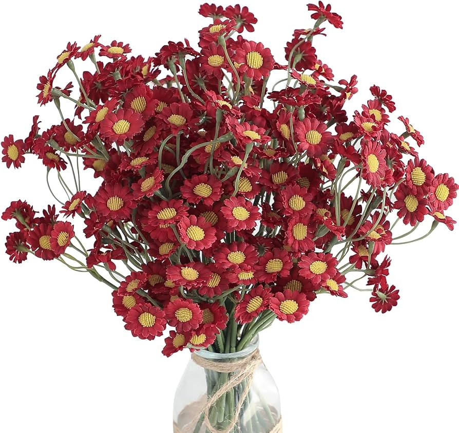 Floroom 24pcs Burgundy Small Artificial Flowers Faux Silk Daisies Fake Wildflowers with Stems for... | Amazon (US)