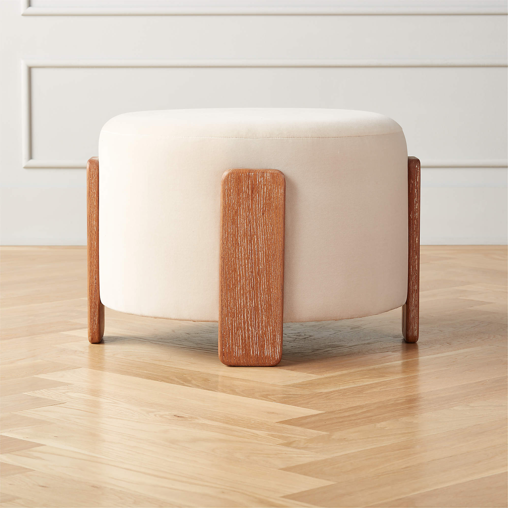 Bea Sand Round Velvet Ottoman + Reviews | CB2 | CB2