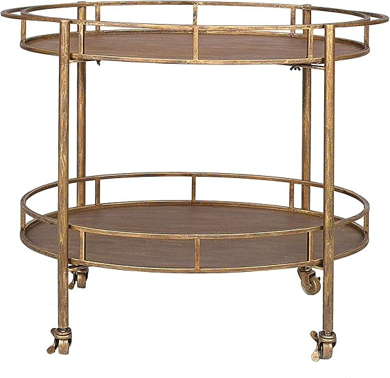 Creative Co-Op Gold 2 Tier Metal Bar Cart on Casters | Amazon (US)