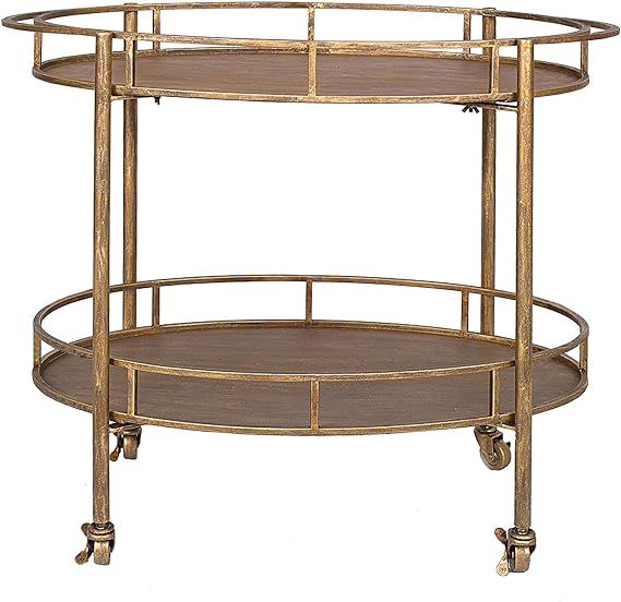 Creative Co-Op Gold 2 Tier Metal Bar Cart on Casters | Amazon (US)