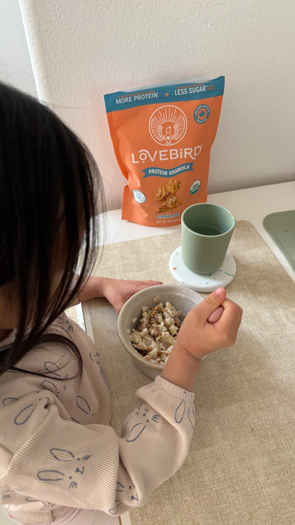 oatmeal is a fave food and this granola is a fan favorite! i made her apple oats and topped it with the cinnamon lovebird protein granola. highly reccomend!! #lovebird #oatmeal #toddlerfood #toddlereats #momlife 

#LTKKids #LTKmomlife #LTKHome