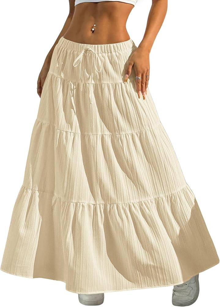 Verdusa Women's Long Maxi Skirt 2026 Boho Flowy Flared Ruffle Skirts Beach Vacation Spring Going ... | Amazon (US)