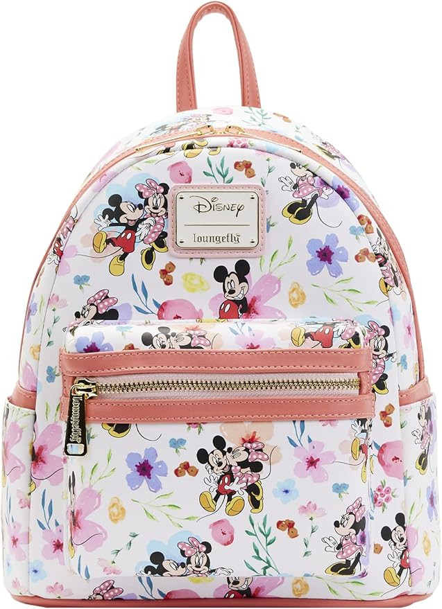 Loungefly Disney Mickey Minnie Mouse Mini Backpack Handbag AOP Floral | Amazon (US)