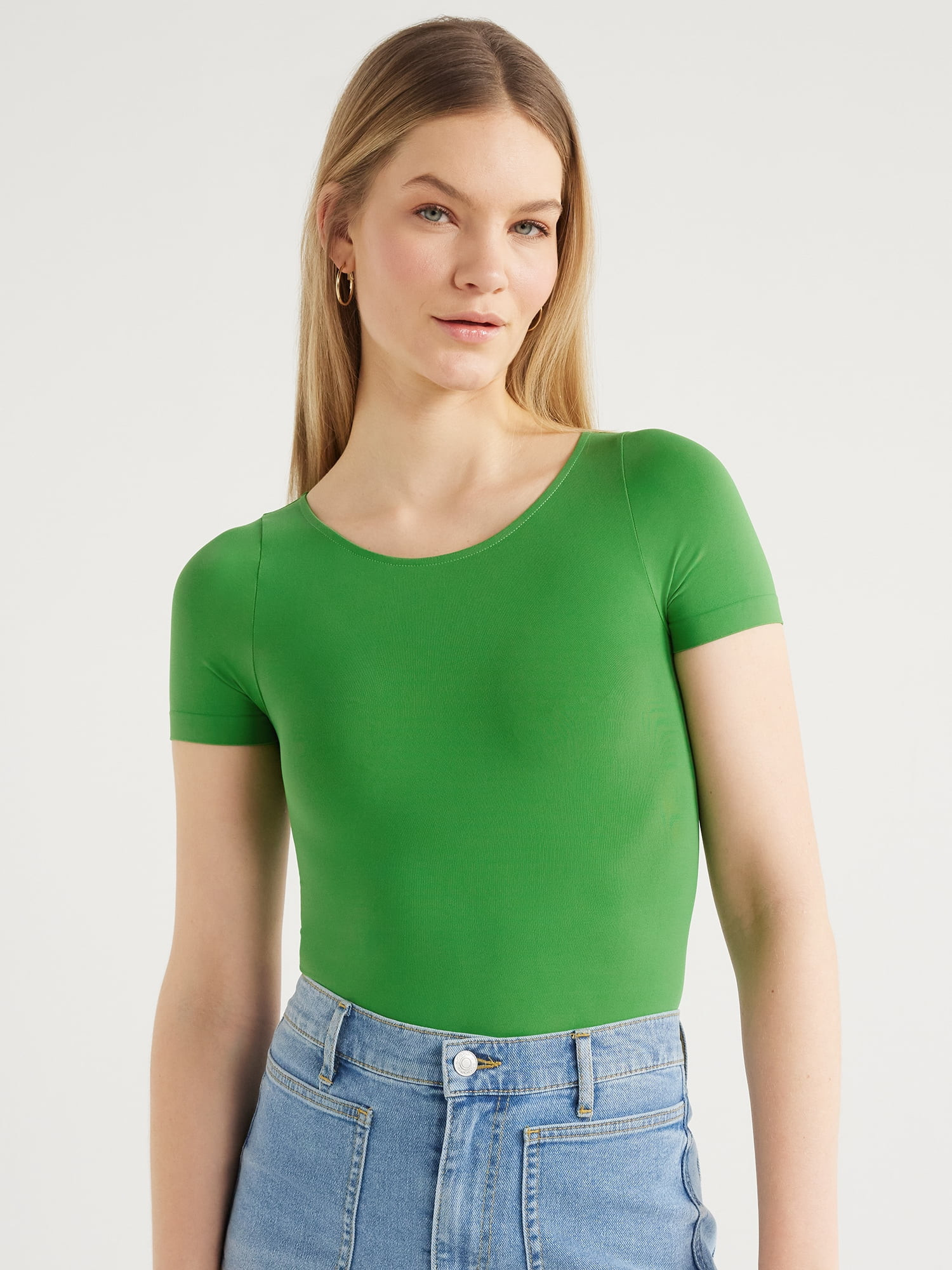 Scoop Women’s Crew Neck Bodysuit with Short Sleeves, Sizes XS-XXL | Walmart (US)