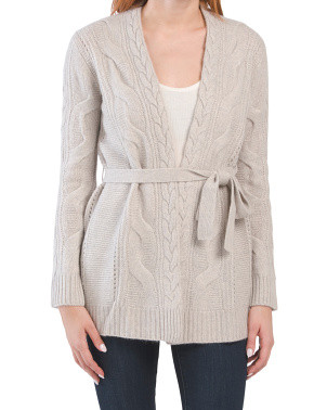 Cashmere Belted Cable Knit Cardigan | TJ Maxx