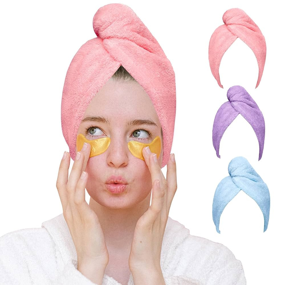 Good Nite Pack of 3 Microfibre Hair Turban with Button, Super Absorbent Hair Towel for Women, Qui... | Amazon (DE)