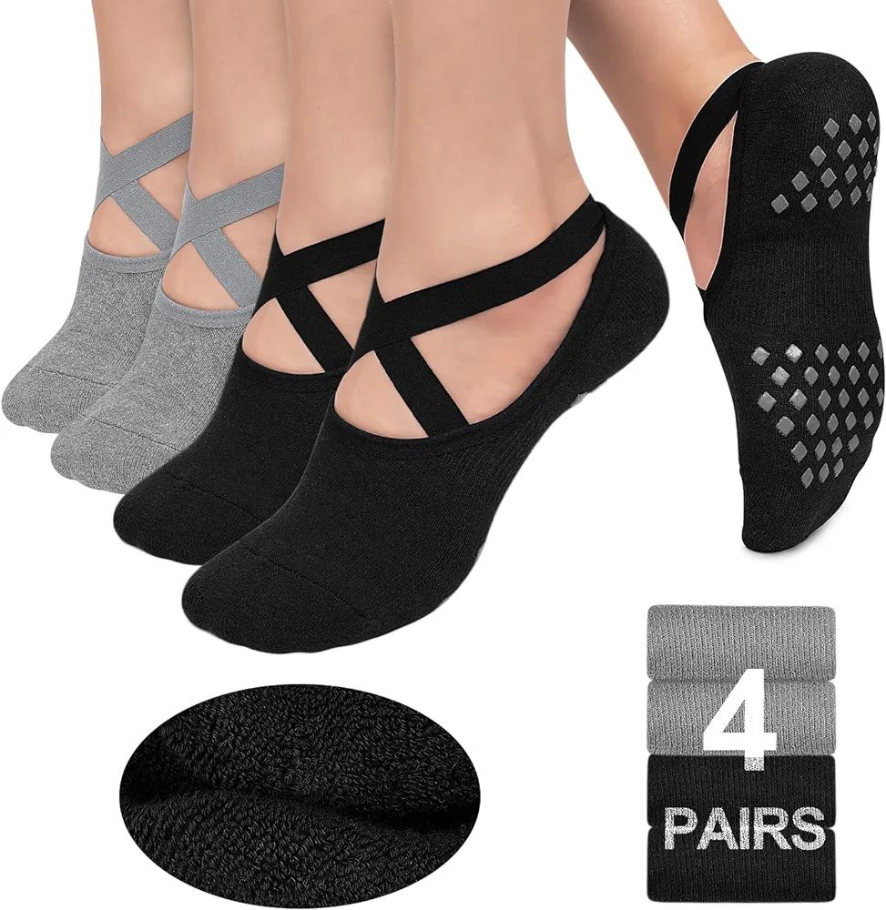 Grip Pilates Socks for Women, Non-Slip Yoga Athletic Socks for Barre Ballet Barefoot Workout Hosp... | Amazon (US)