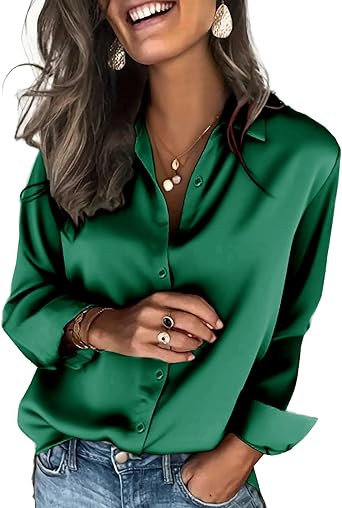 Zeagoo Satin Blouses for Women Silk Button Down Shirts Long Sleeve Business Casual Tops | Amazon (US)