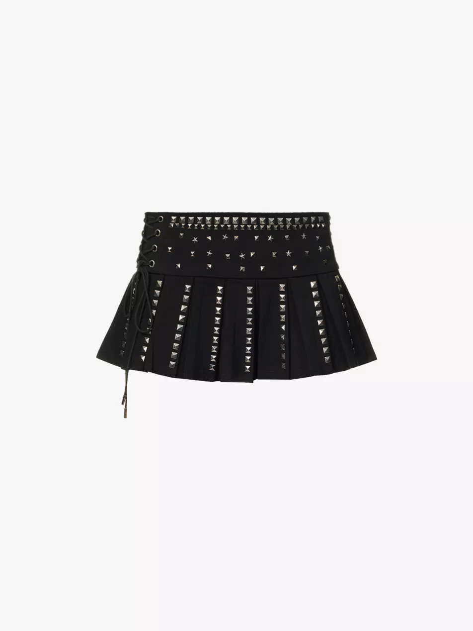 Onyx Studded Stretch-Twill Mini Skirt | Selfridges