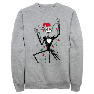 Men's The Nightmare Before Christmas Jack Christmas Lights  Sweatshirt - Athletic Heather - Small | Target