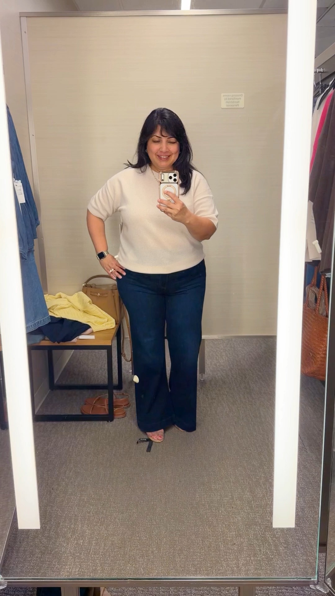 Nordstrom Anniversary Sale! The best jeans in the Nordstrom Anniversary Sale that no one is talking about! These Paige jeans are so good and so flattering, especially on an over 50 midsize petite body. So soft and stretchy and so comfortable! Available in regular and petite sizes. This dark wash is beautiful and great for business casual workwear outfits if you can wear jeans to work. Also great for summer outfits, fall outfits, winter outfits and spring outfits. You can wear them year round with different tops for everyday outfits, date night outfits or pretty much anything! Love them paired with this cute short sleeve cashmere sweater that’s such a great wardrobe staple. Such a timeless classic piece you can wear for years to come. It’s especially perfect for transitioning to fall in warm weather places like Florida. Both the jeans and sweater are currently on sale!

Nordstrom cashmere short sleeve sweater size large. Paige Leenah jeans size 32 Petite. Schutz sandals.

#LTKOver40 #LTKMidsize #LTKPetite