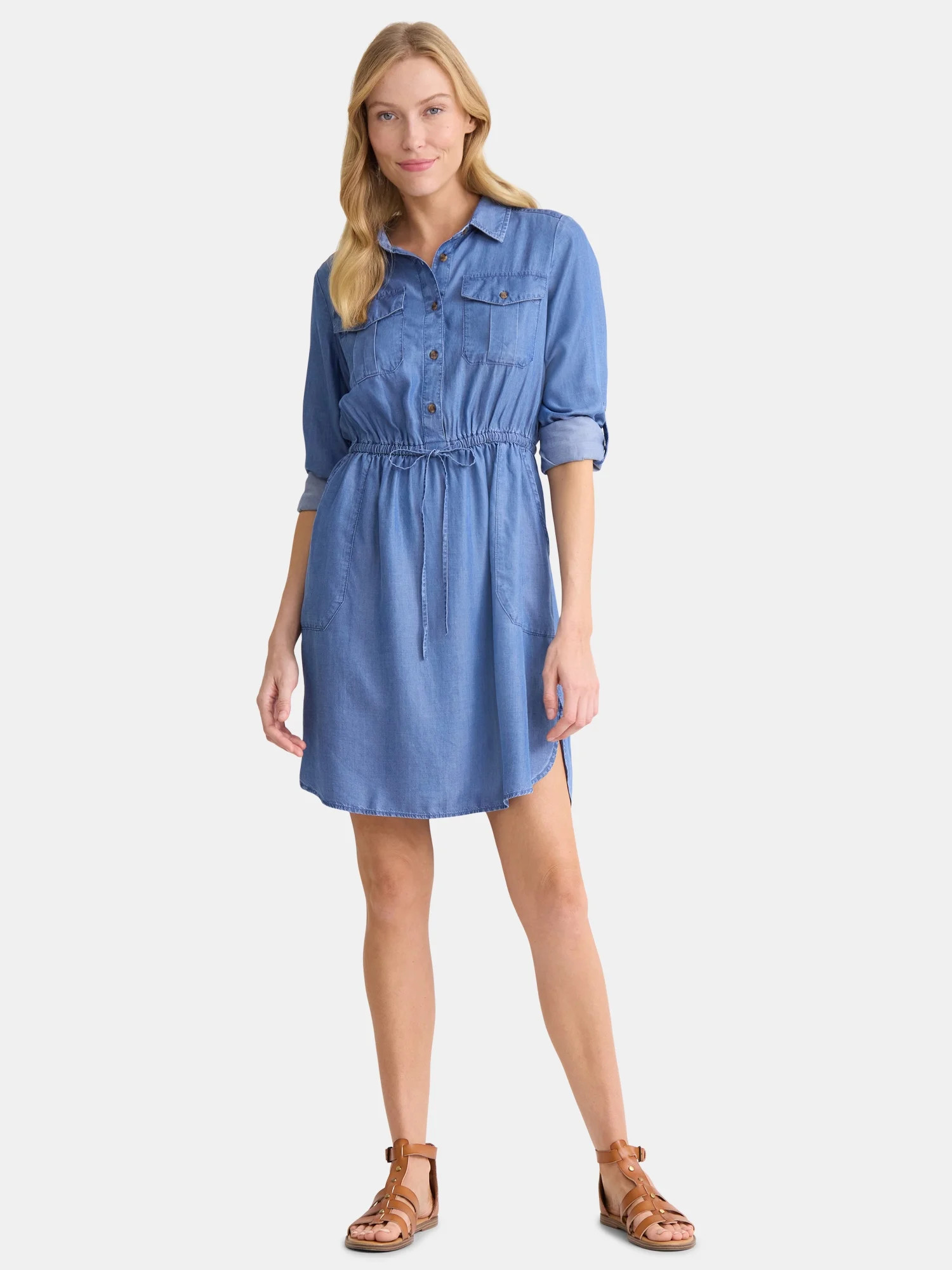 Time and Tru Women’s Soft Chambray Utility Shirt Dress, Sizes XS-XXXL | Walmart (US)