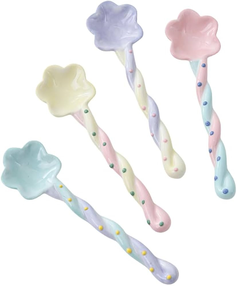 4-Pack - Ceramic Vintage Afternoon Tea, Coffee Whisk, Floral embossed beaded dessert spoon，Hand... | Amazon (US)
