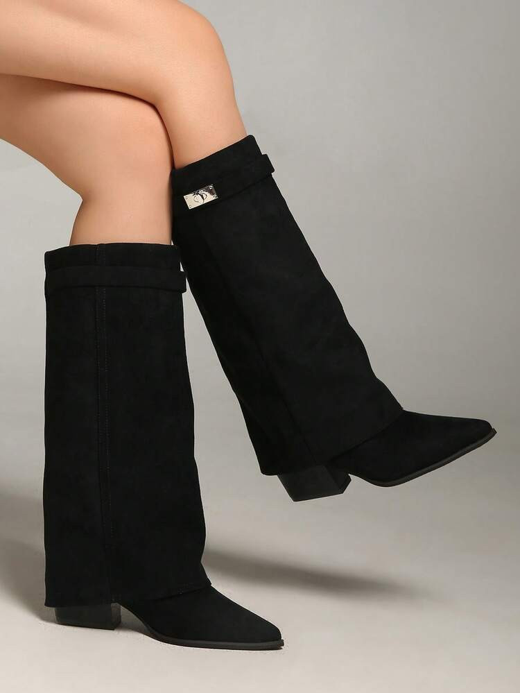 SHEIN ICON Western Stijl Vakantie Hoge Hak Retro Bruine Maillard Halfhoge Laarzen Voor Dames, Kniehoge Laarzen, Herfst, Winter, 2025 Nieuwe Herfst Western Cowboy Broek Tube Lange Rijlaarzen, Feest | SHEIN