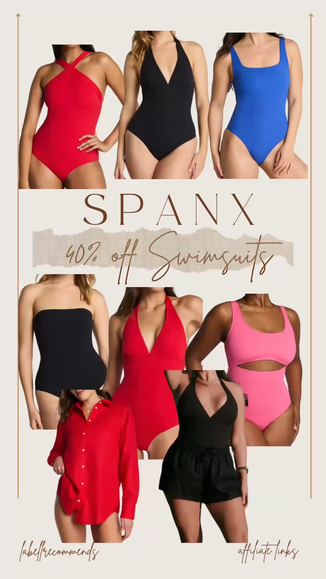 SPANX swimsuit sale! Swimsuits are now 40% off. Bikinis, two piece suits, one piece suits, swimming shorts and tops and swimsuit coverups all included.

#spanx #swimsuits #vacationwear

#LTKSeasonal #LTKSaleAlert #LTKTravel