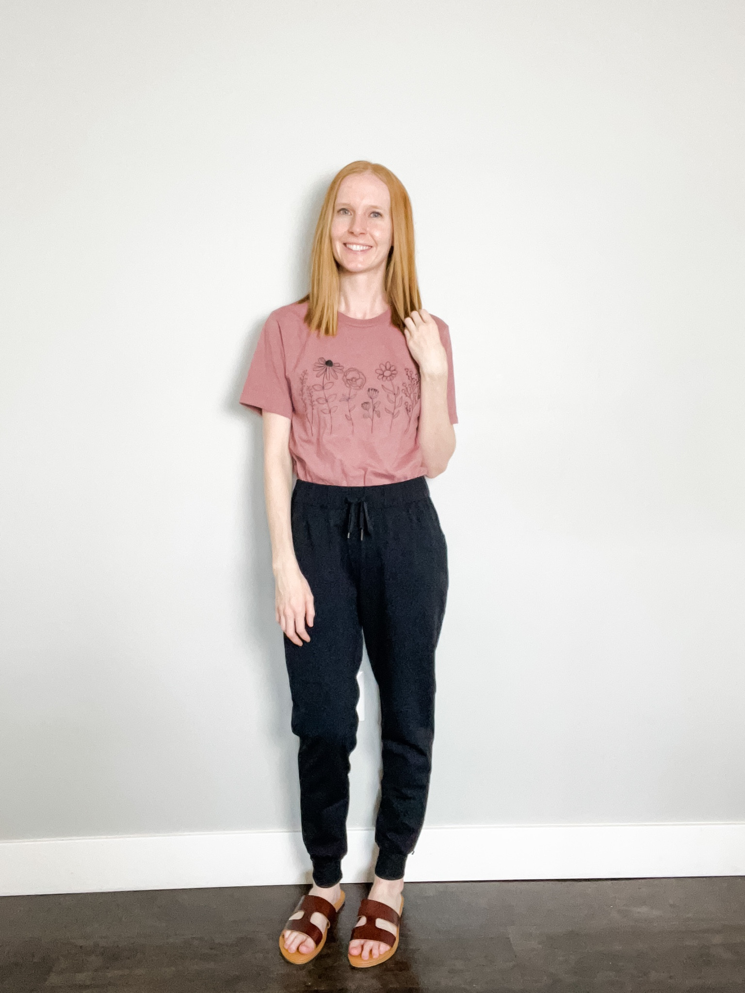 Black Jogger pants outfit, black joggers outfit, floral tee, graphic tee, graphic t-shirt with flowers, brown sandals, amazon fashion, summer fashion, summer style, spring fashion, spring style, women’s fashion  

#LTKunder50 #LTKstyletip #LTKfit