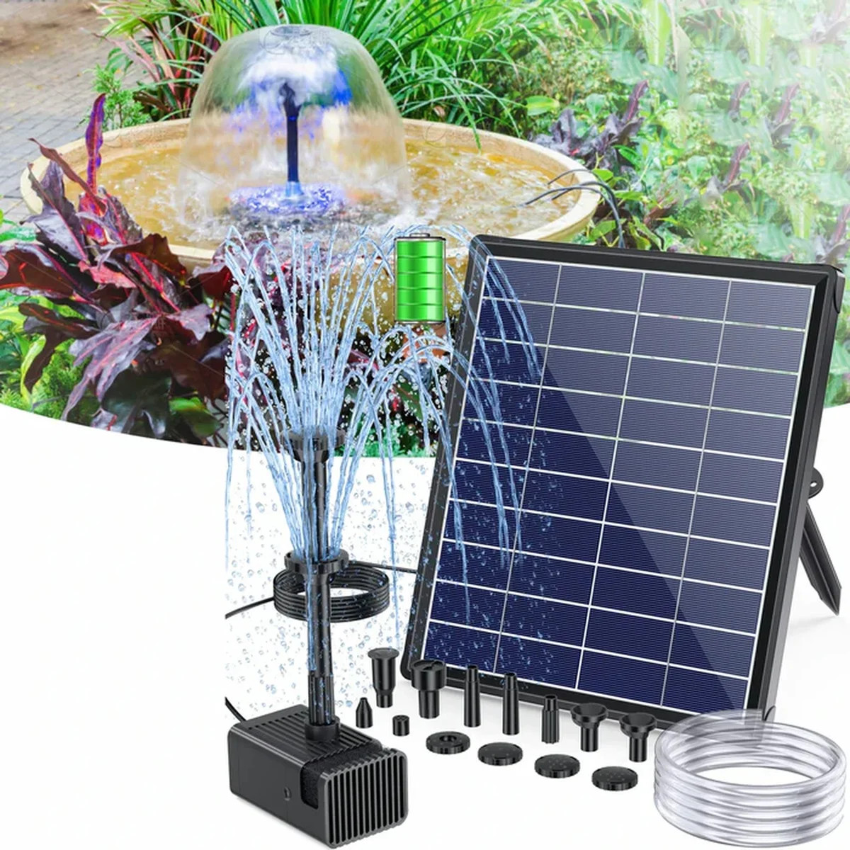 6.5W Solar Fountain Pump With Battery Backup | Wayfair North America