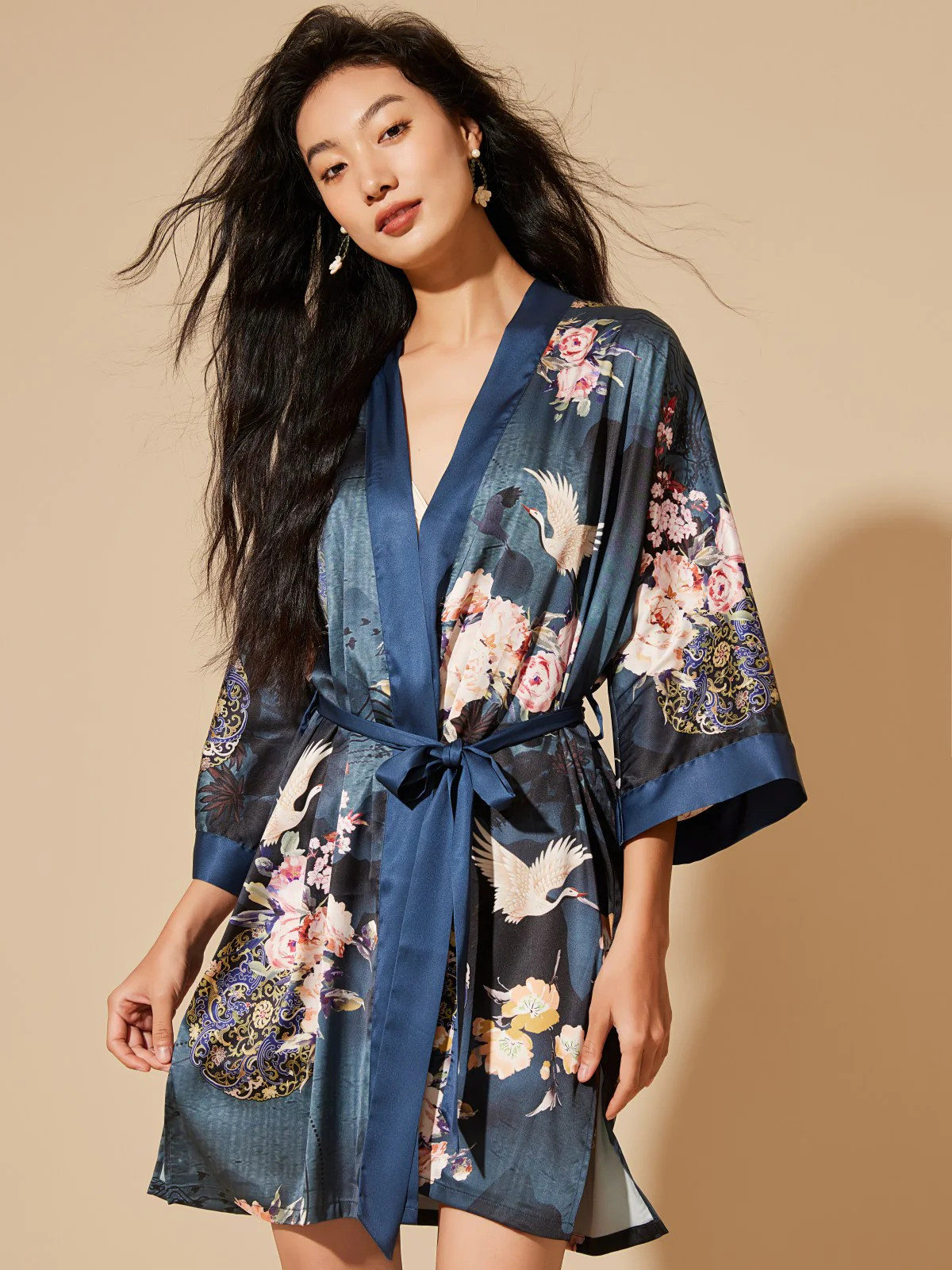 Short Kimono Robe Crane | ulivary