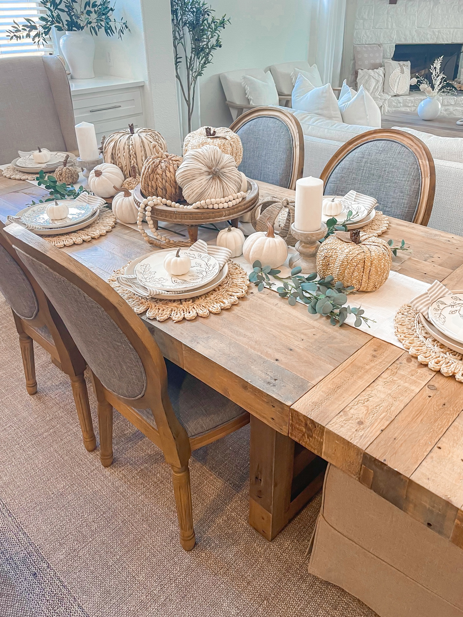 decided to finally transition into fall with a neutral fall tablescape .. some of the pumpkins and things came from hobby lobby but I can’t link those. 
Fall tablescape
Neutral fall tablescape, pumpkins, pumpkin decor, fall decor, tablescape, dining table, dining room, dining room decor


#LTKhome #LTKsalealert #LTKSeasonal