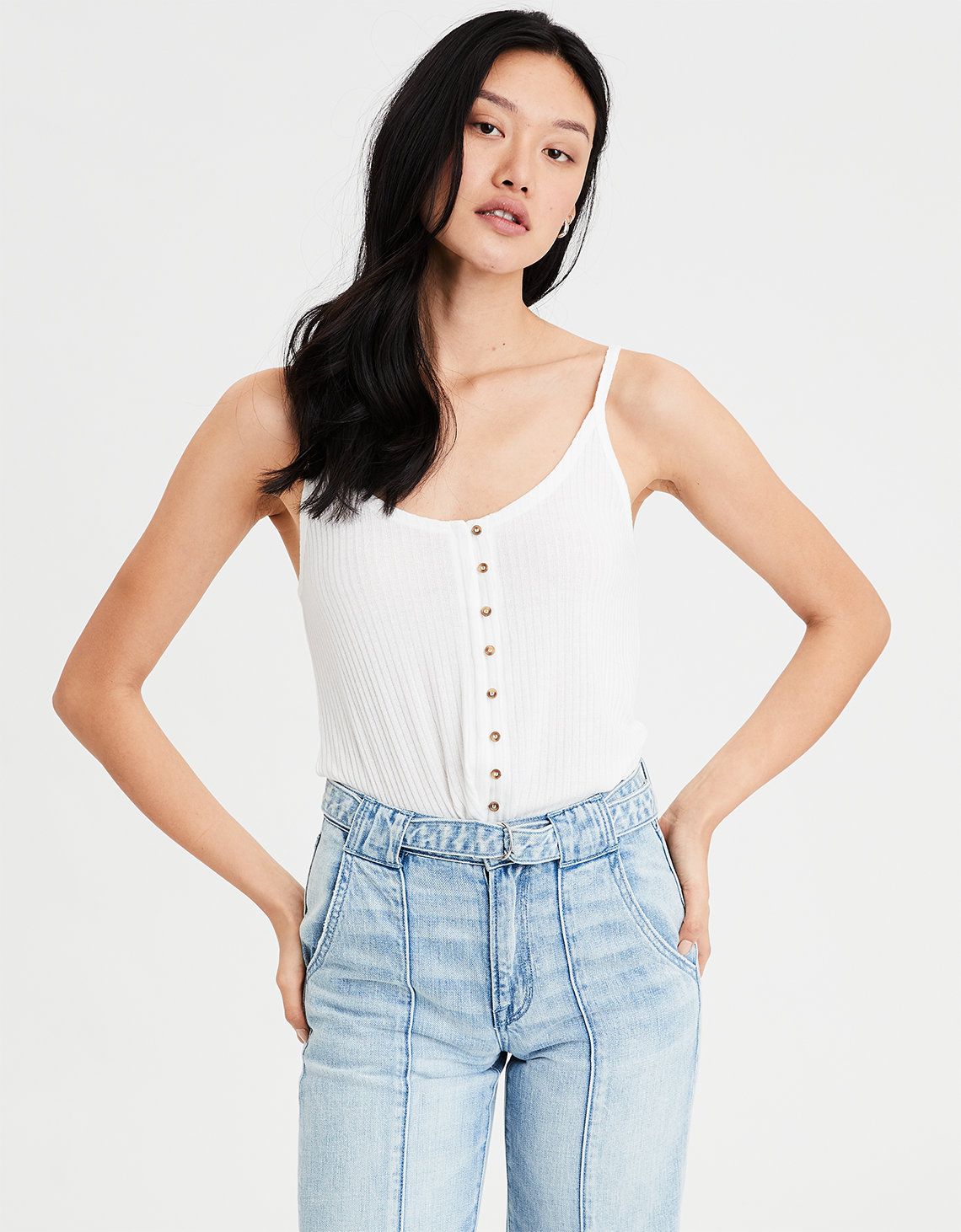 AE Button Front Tank Top | American Eagle Outfitters (US & CA)