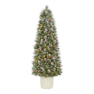 6 ft. Pre-Lit LED Sparkling Amelia Pine Potted Artificial Christmas Tree | The Home Depot