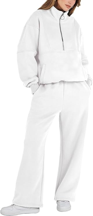 ANRABESS Women 2 Piece Outfits Sweatsuit Set 2023 Fall Oversized Half Zip Sweatshirt Wide Leg Swe... | Amazon (US)