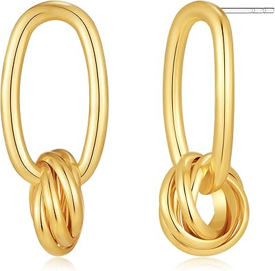 Dainty Drop Dangle Earrings for Women 14K Gold Plated Paperclip Earrings Knot Dangling Studs Stat... | Amazon (US)