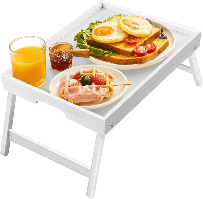 Bamboo Bed Tray for Breakfast, Snack Table with Folding Legs for Eating, Sofa, Couch, Working by ... | Amazon (US)