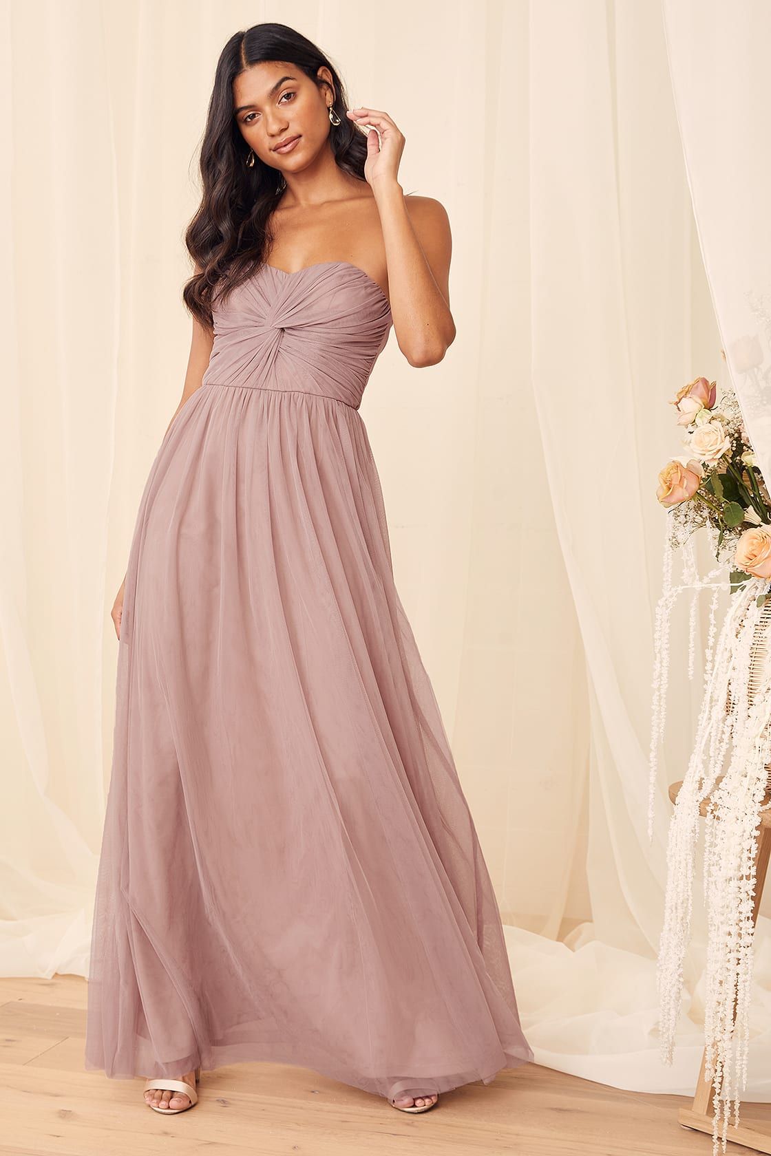 Forever Enchanted Dusty Mauve Tulle Strapless Maxi Dress | Lulus (US)