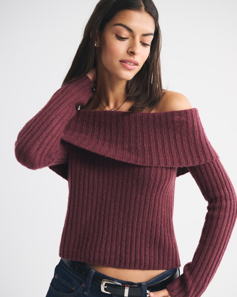 Ribbed Foldover Off-The-Shoulder Sweater | Abercrombie & Fitch (US)