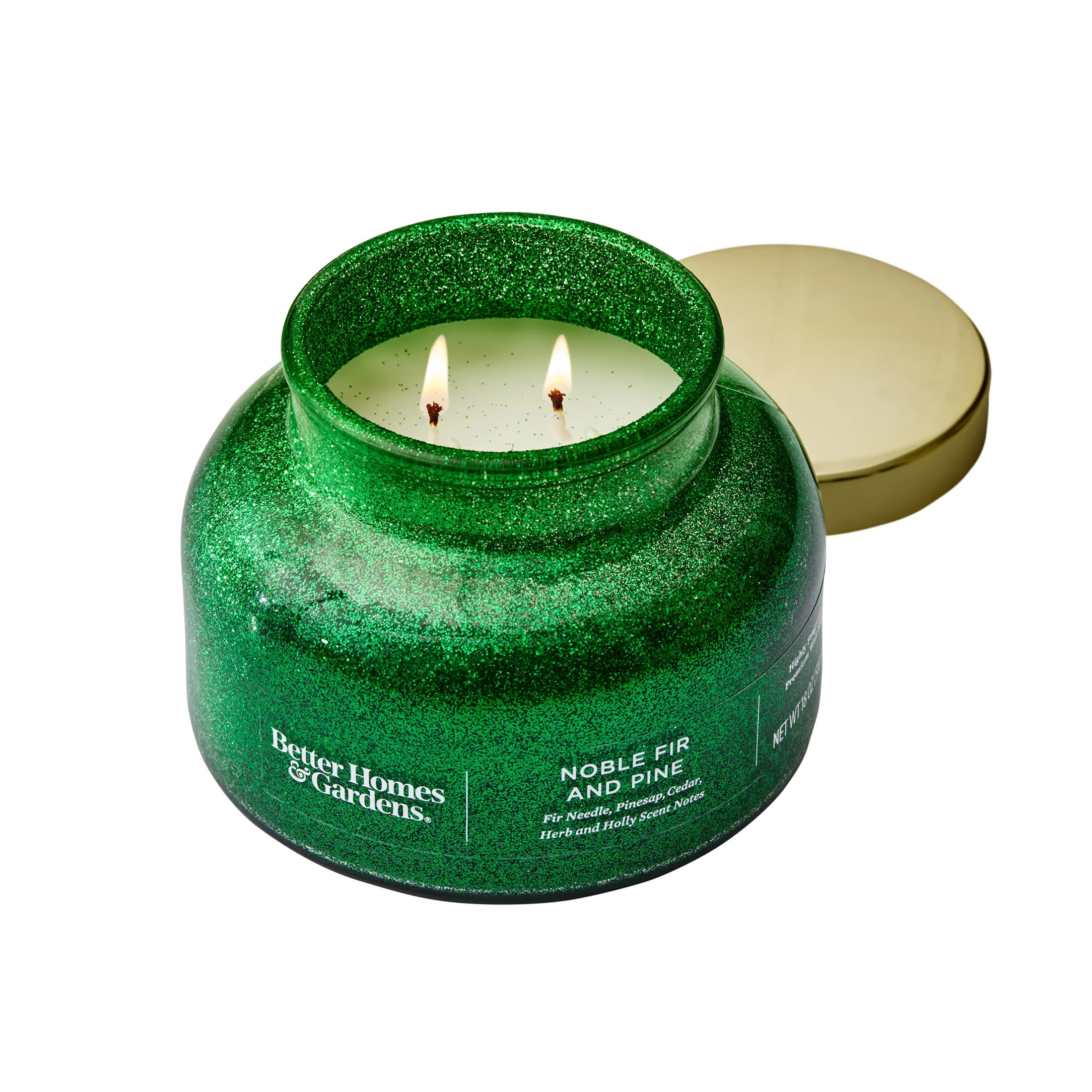 Better Homes & Gardens Noble Fir and Pine Scented 2 Wick Glitter 18oz Jar Candle - Walmart.com | Walmart (US)