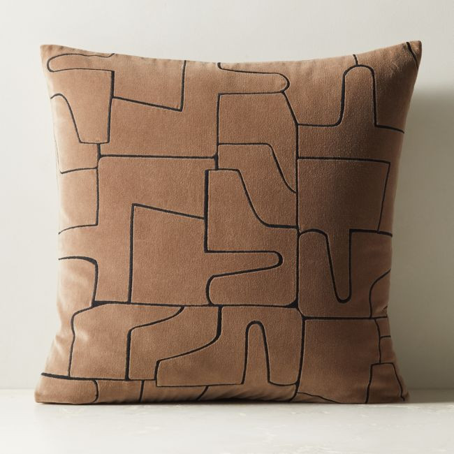 Arabella Sand and Black Velvet Throw Pillow Cover 23"x23" - CB2 | Havenly | Havenly
