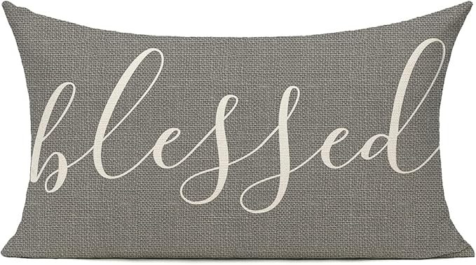 HODKHNO Throw Pillow Covers 12x20 Inch Blessed Rustic Gray Farmhouse Home Decor Pillowcase Cushio... | Amazon (US)