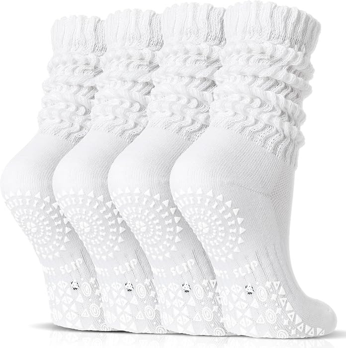 Sandsuced Pilates Slouch Socks with Grips Non Slip Yoga Socks Winter Warm Cozy Scrunch Boot Crew ... | Amazon (US)