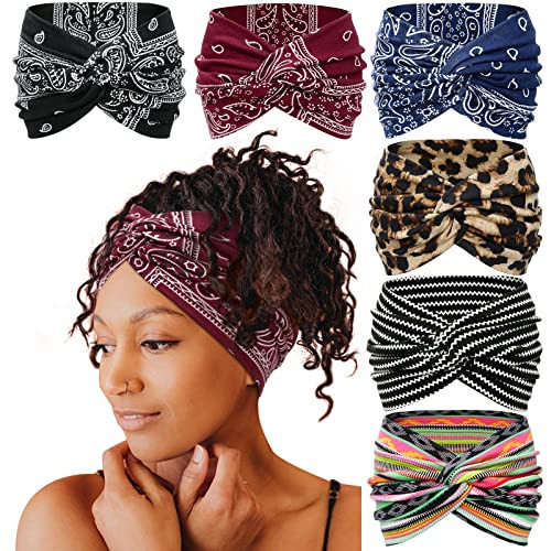 Tobeffect Wide Headbands for Women, 7'' Boho Turban Headband Large Hairband Twisted Hair Accessories, 6 pack | Amazon (US)
