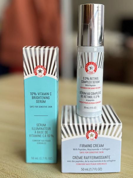 Some of my favorite anti-aging skincare from First Aid Beauty! Use the vitamin C serum in the morning before moisturizer. Use the retinol at night on bare skin. It is gentle for sensitive skin! I haven’t had any flaking or irritation from it. Firming cream is excellent, non-greasy cream that I use every night after serum  

#LTKbeauty #LTKover40 #LTKSeasonal