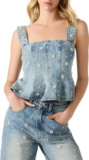 Fiorella Beaded Peplum Denim Tank | Nordstrom