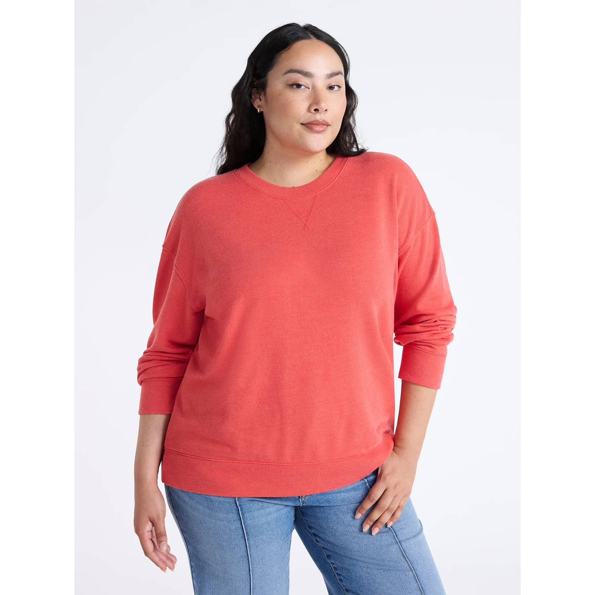 Time and Tru Women's and Women's Plus Crewneck Sweatshirt with Long Sleeves, Sizes XS-4X | Walmart (US)