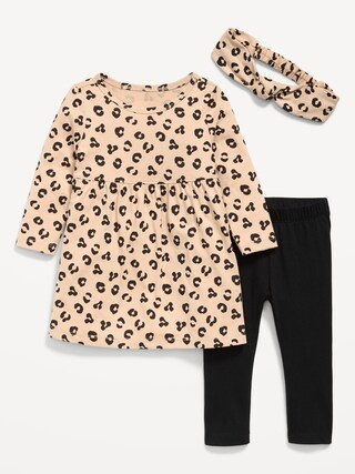 Printed Long-Sleeve Dress, Leggings and Headband for Baby | Old Navy (US)