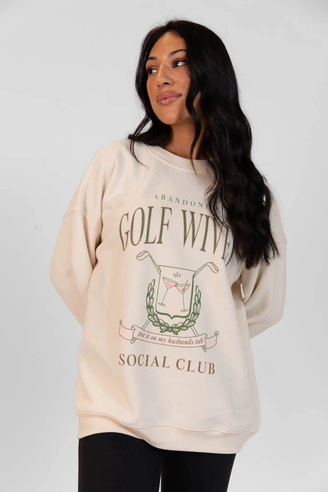 Golf Wives Cream Oversized Graphic Sweatshirt DOORBUSTER | Pink Lily