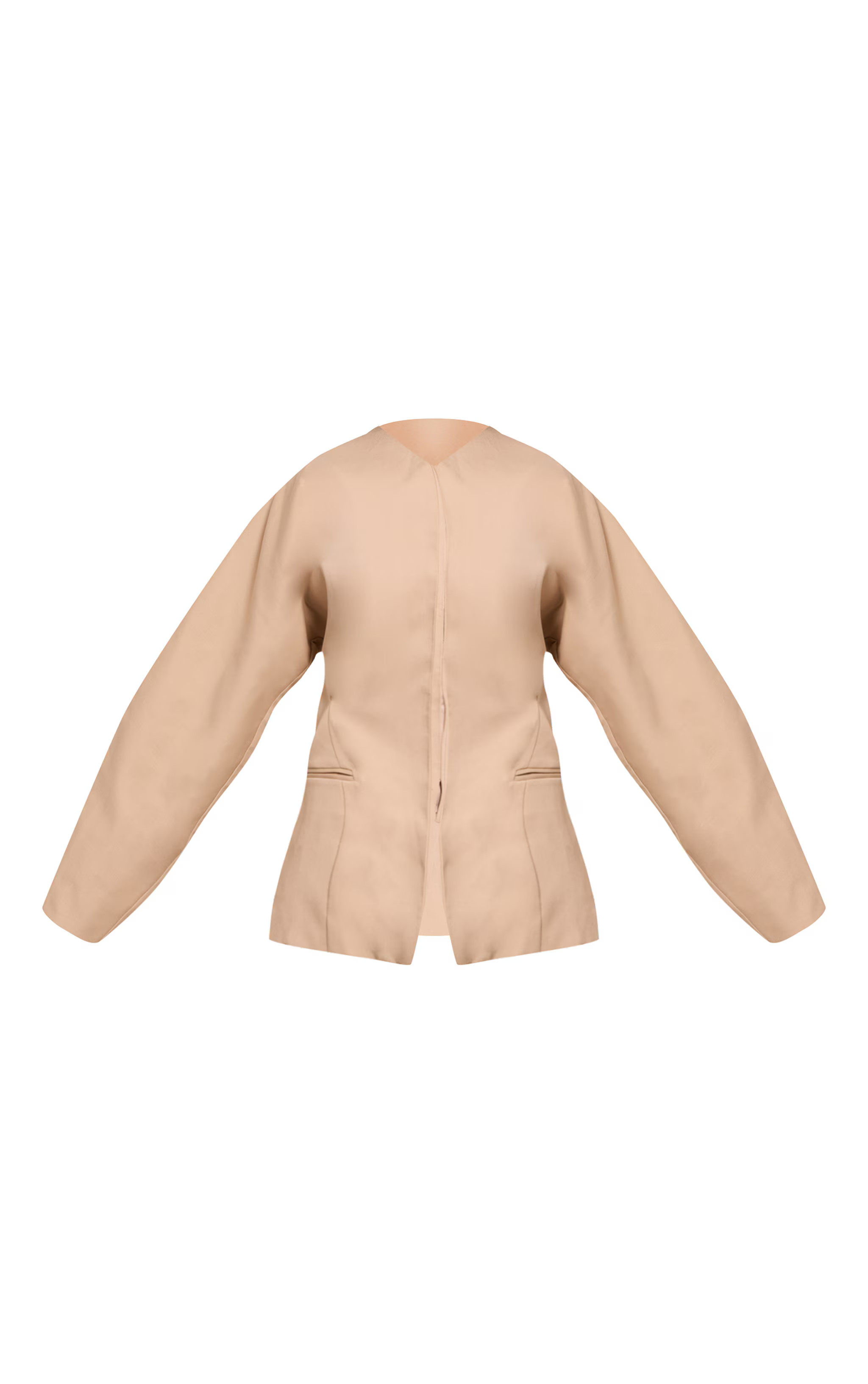 Tall Sand Premium Woven Tailored Collarless Blazer | Tall | PrettyLittleThing US