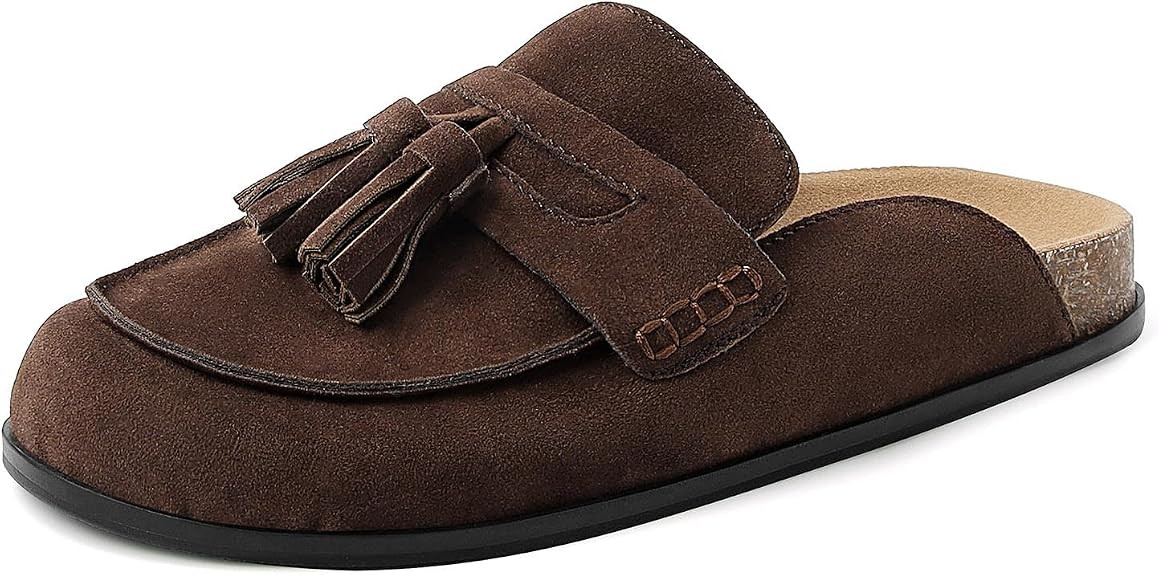 ZJGZF Suede Clogs for Women Cork Tassel Flat Loafers Comfort Mule Clogs Slip on Round Toe Walking... | Amazon (US)