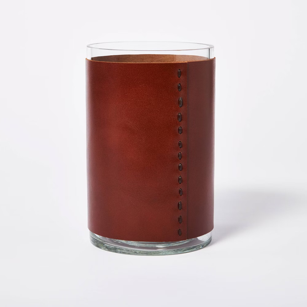 8"" x 5"" Glass with Leather Vase Brown - Threshold designed with Studio McGee | Target