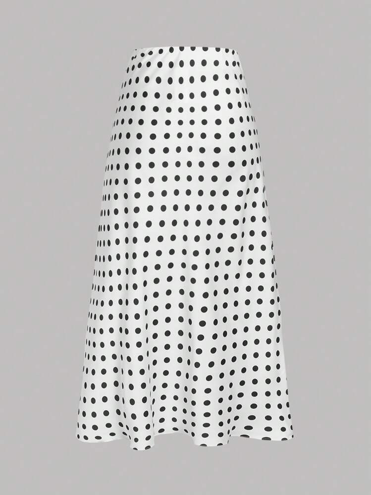 SHEIN Privé Polka Dot Satin Long Skirt, Minimalist & Fashionable, Suitable For Summer | SHEIN