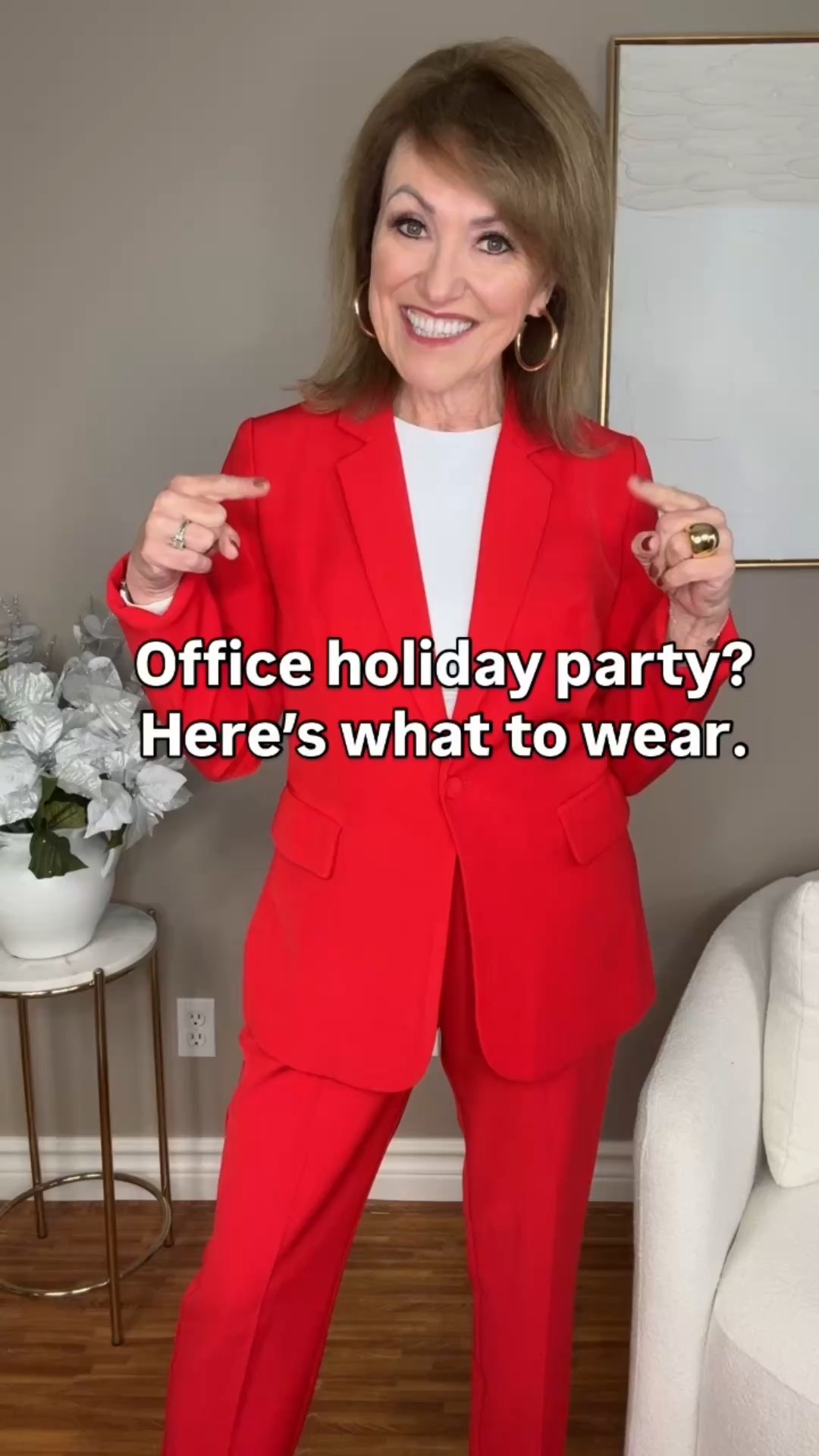 Office holiday parties can be tricky – you want to be festive but still professional. The three looks I put together are:

1️⃣Polished + Festive:  Red pantsuit

2️⃣Chic + Subtle:  Black sweater with embellished color and black flare trousers

3️⃣Modern + Casual:  Embellished white cotton blouse and dark wash jeans

Which look is right for your office party this year?  1, 2, or 3?
