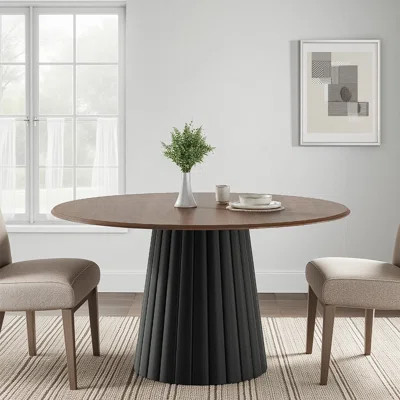30"H Two-Tone Round Dining Table Kitchen Table Conference Table with Pedestal up to 8 People | Wayfair North America