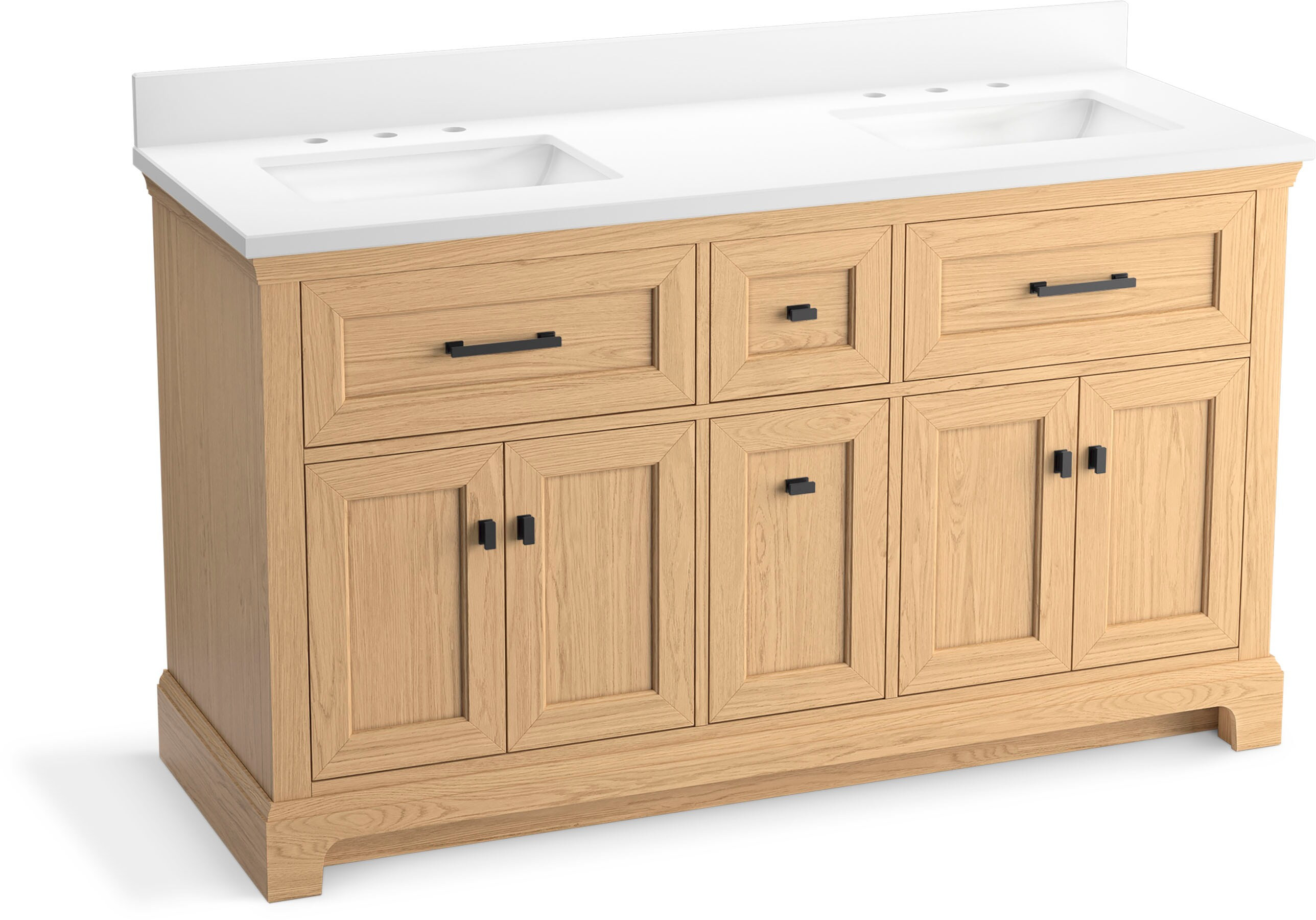 KOHLER Charlemont 60-in Light Oak Undermount Double Sink Bathroom Vanity with Pure White Quartz Top in Tan | 29263-BD1-WEK | Lowe's